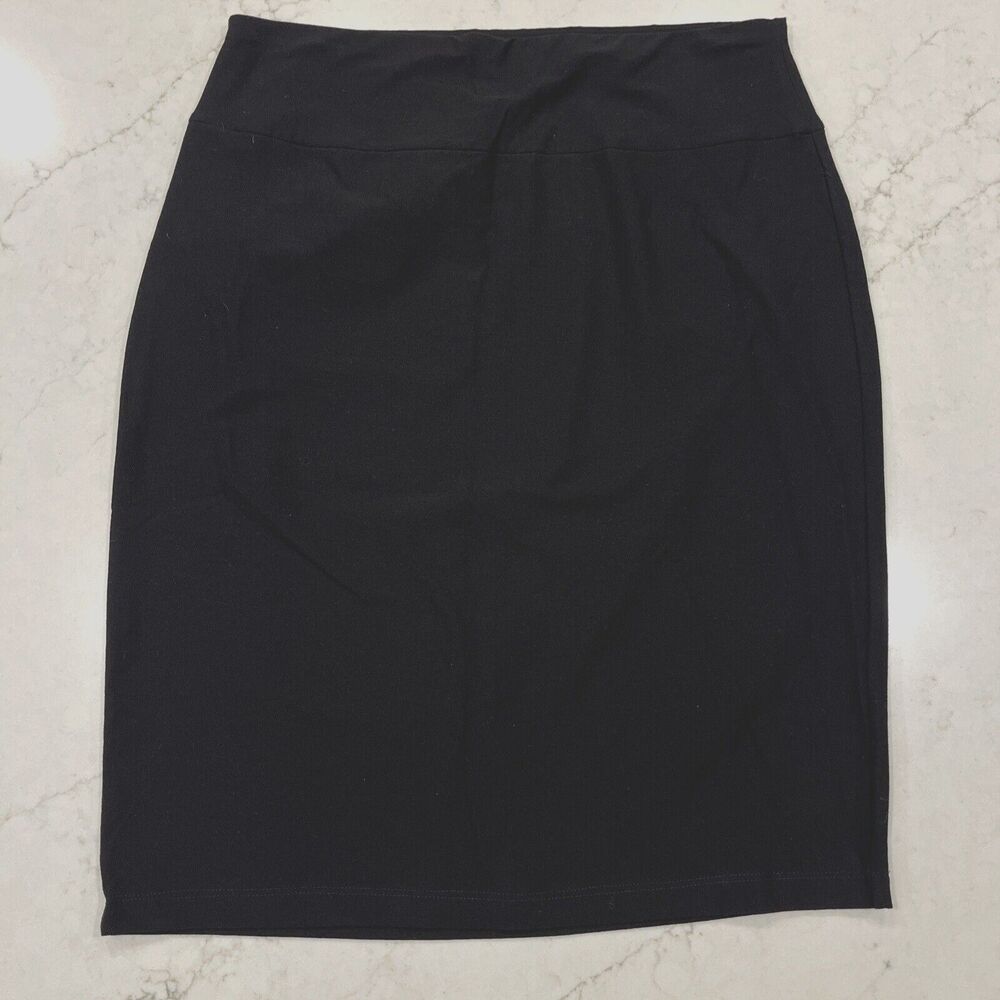 Eileen‎ Fisher Sz Large Black Straight Pull On Stretch Skirt Minimalist Layering